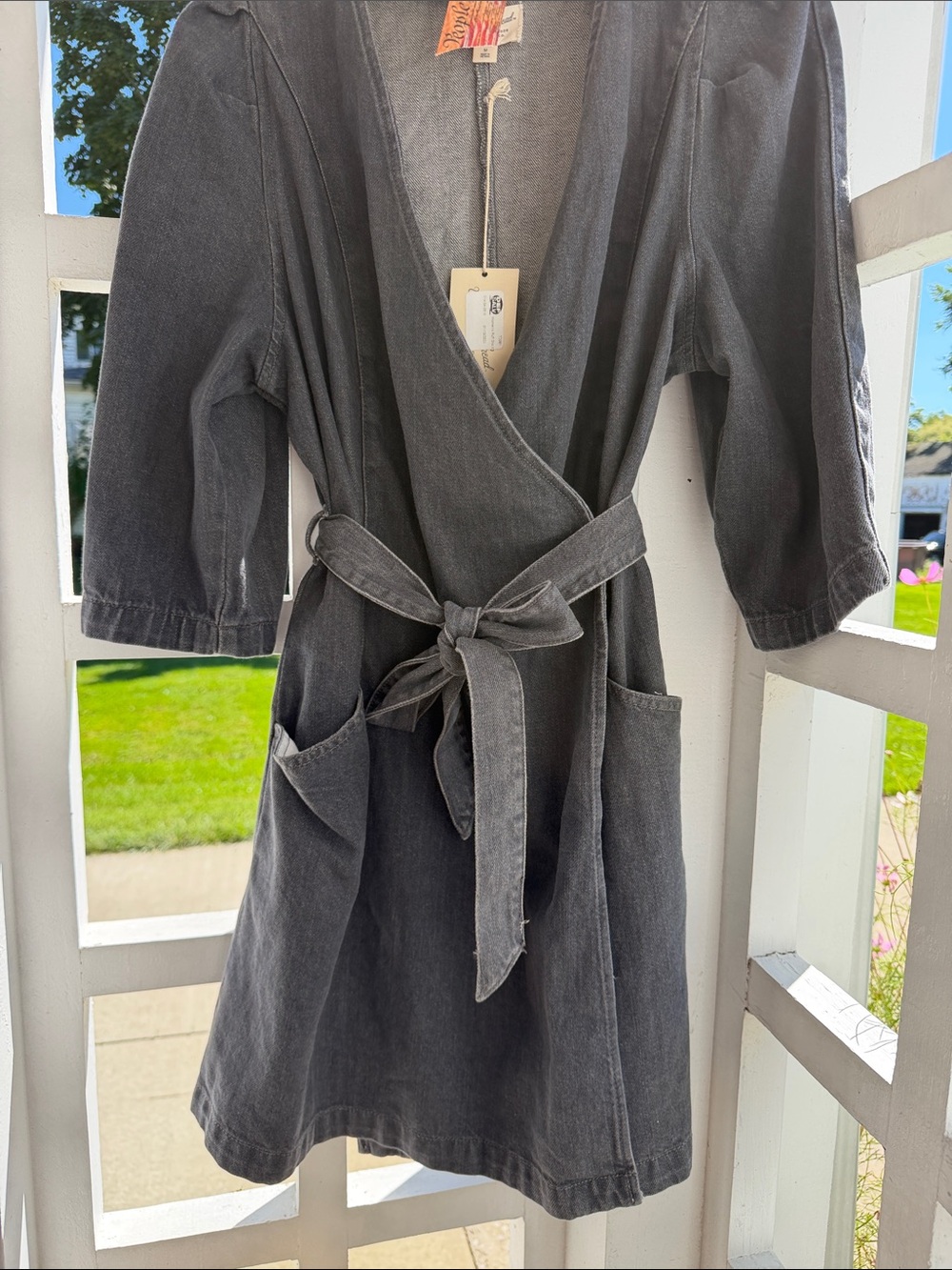 NWT Dark Gray Denim Wrap Dress with Belt - Size Medium